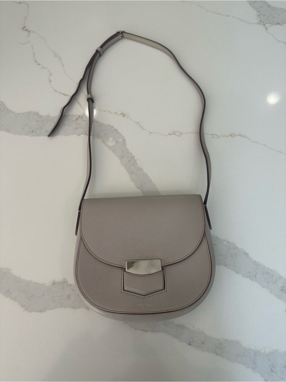 EUC Celine Small Trotteur Crossbody Bag Grey Leather Phoebe Philo